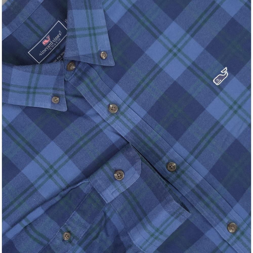 Vineyard Vines Shirt Mens XL‎ Blue Plaid Long Sleeve Classic Fit Whale Flannel